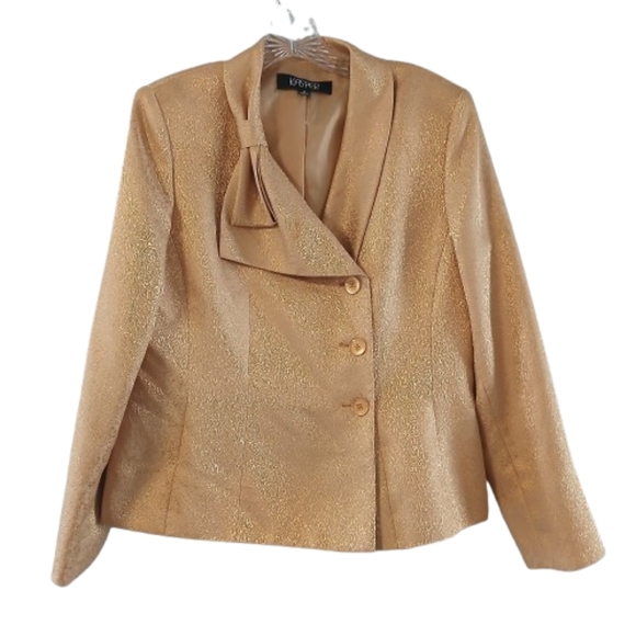 Kasper Gold Jacquard 2-piece Suit Jacket Skirt Size 12 - Picture 2 of 15